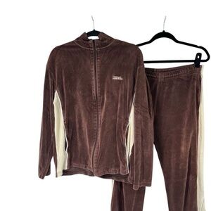90s Y2K Perry Ellis America Brown Two Tone Velour Track Suit M/L Mens